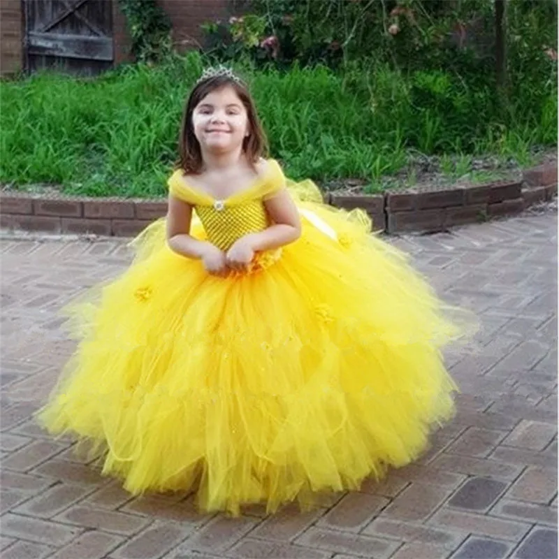 

Beauty and the Beast Belle Princess Tutu Dress Baby Kids Party Christmas Halloween Cosplay Costume Flowers Girls Ball Gown Dress
