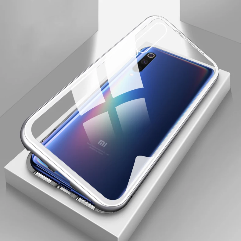 Silver Магнитный чехол KEYSION для Xiaomi mi 9 8 SE A2 прозрачное закаленное стекло+ металлическая жесткая задняя крышка для Red mi Note 7 Pro 6 5 Pro F1 - Цвет: Silver