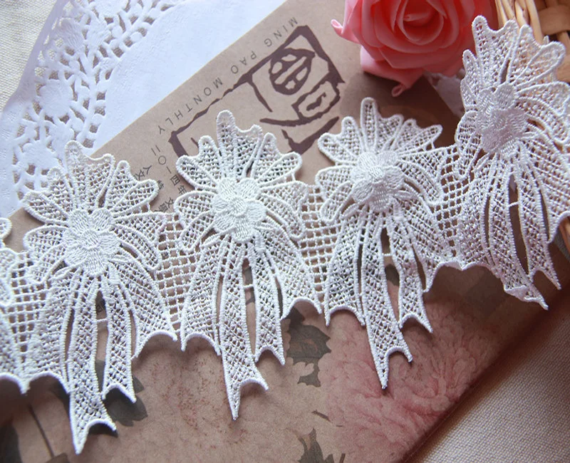 

10cm width 5yards/lot Bow water soluble polyester white embroidered lace trim DIY-LSXG