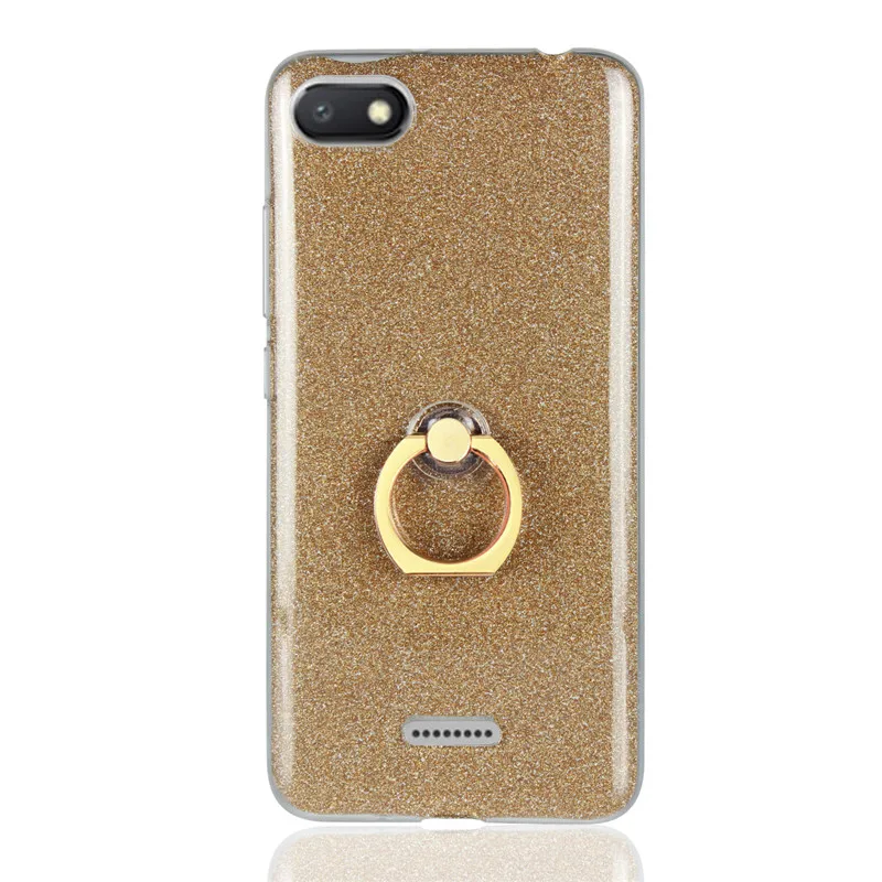 Xiaomi Redmi 6A Case Cover Bling Glitter TPU Phone Silicone Soft Finger Ring Bracket Back Bumper |