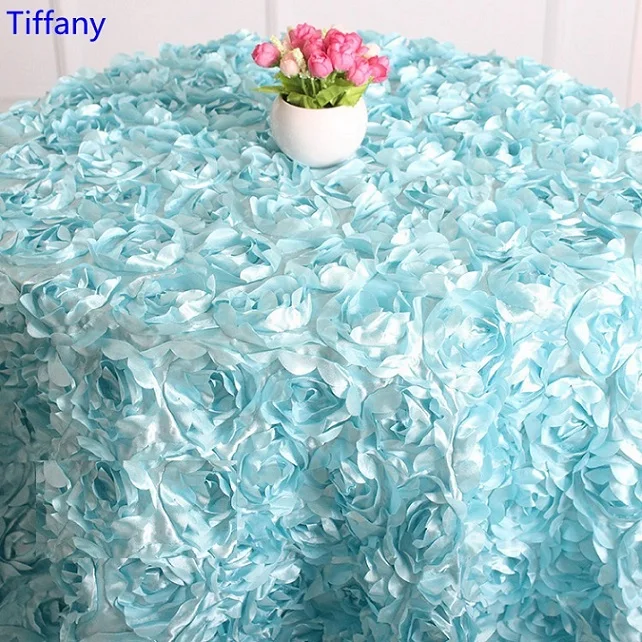 TIFFANY Роскошный стол льняной Свадебный скатерть вышивка с розами цветок 3D покрытие стола отель банкет вечерние круглый стол украшения - Цвет: TIFFANY