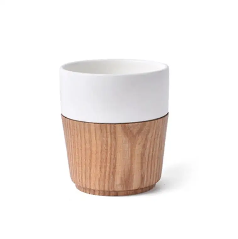Crude Wood Cup Японский стиль ручной работы белый фарфоровый чайник с деревянной ручкой лаконичный чайный набор посуды - Цвет: Crude Wood Cup