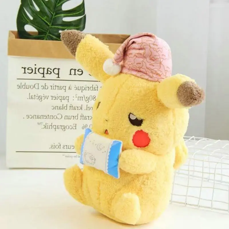 Kawaii Pikachu плюшевая аниме игрушка супер мягкая детская подушка для сна розовая шапка застенчивый сонный Пикачу Кукла игрушки для мальчиков и девочек игра кукла подарок