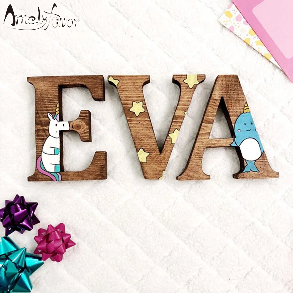 Деревянные буквы единорога русалки Whimsy животные 3 &quotтабличка с именем украшения