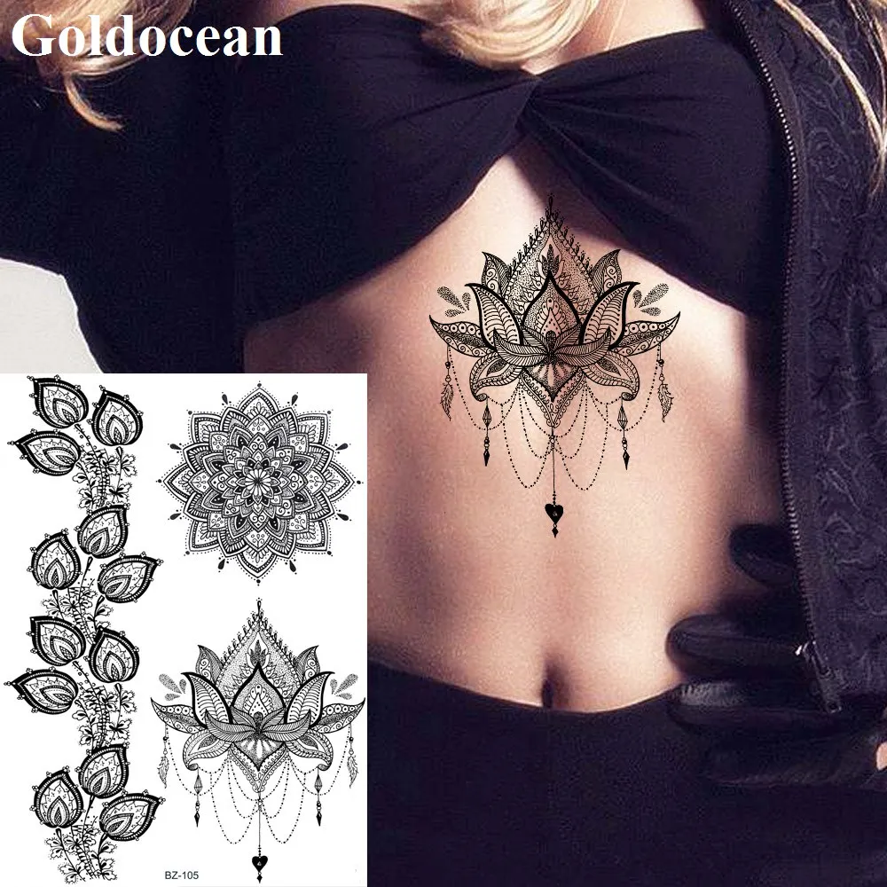 

GoldOcean Henna Flower India Lace Waterproof Fake Tattoos Stickers Body Arm Art Waist Tattoo Temporary Sexy Custom Leaf Tatoos