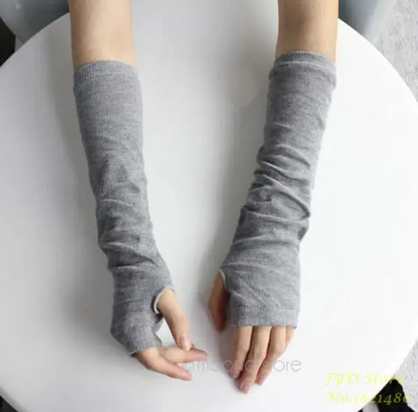 GA008 Light grey CUHAKCI, женские гетры, длинные перчатки без пальцев, одноцветные теплые варежки, вязаные защитные гетры для рук, половина пальцев, рукава, черные, серые - Цвет: GA008 Light grey