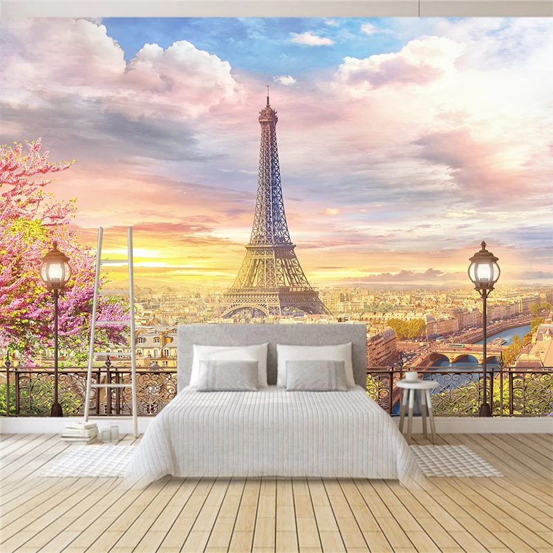 

Custom any size 3D wall mural wallpapers Modern fashion Eiffel Tower Flowers 3D Perspective Wall Sticker YBZ129