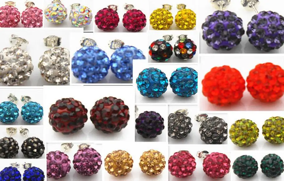 

best!10mm mix factory new best owpm 16 random color Crystal Beads Silver Plated Earrings Studs Jewelry y434