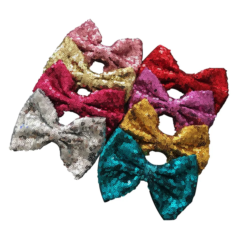 Большие заколки для волос с бантом и блестками 5 дюймов детские из ткани девочек