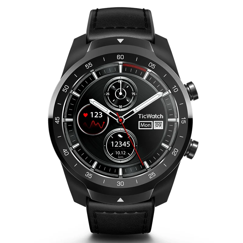 Черный Оригинальные Смарт-часы Ticwatch Pro, NFC, Google Pay, Google Assistant, многослойный дисплей, долгий режим ожидания, IP68, водонепроницаемые спортивные наручные часы - Цвет: Черный