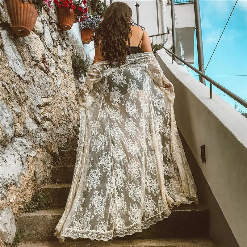 

Paris Girl Tunics for Beach Long Lace Beach Dress Women Swim Cover Up Plus Size Saida De Praia Robe De Plage Kaftan Beach Cover