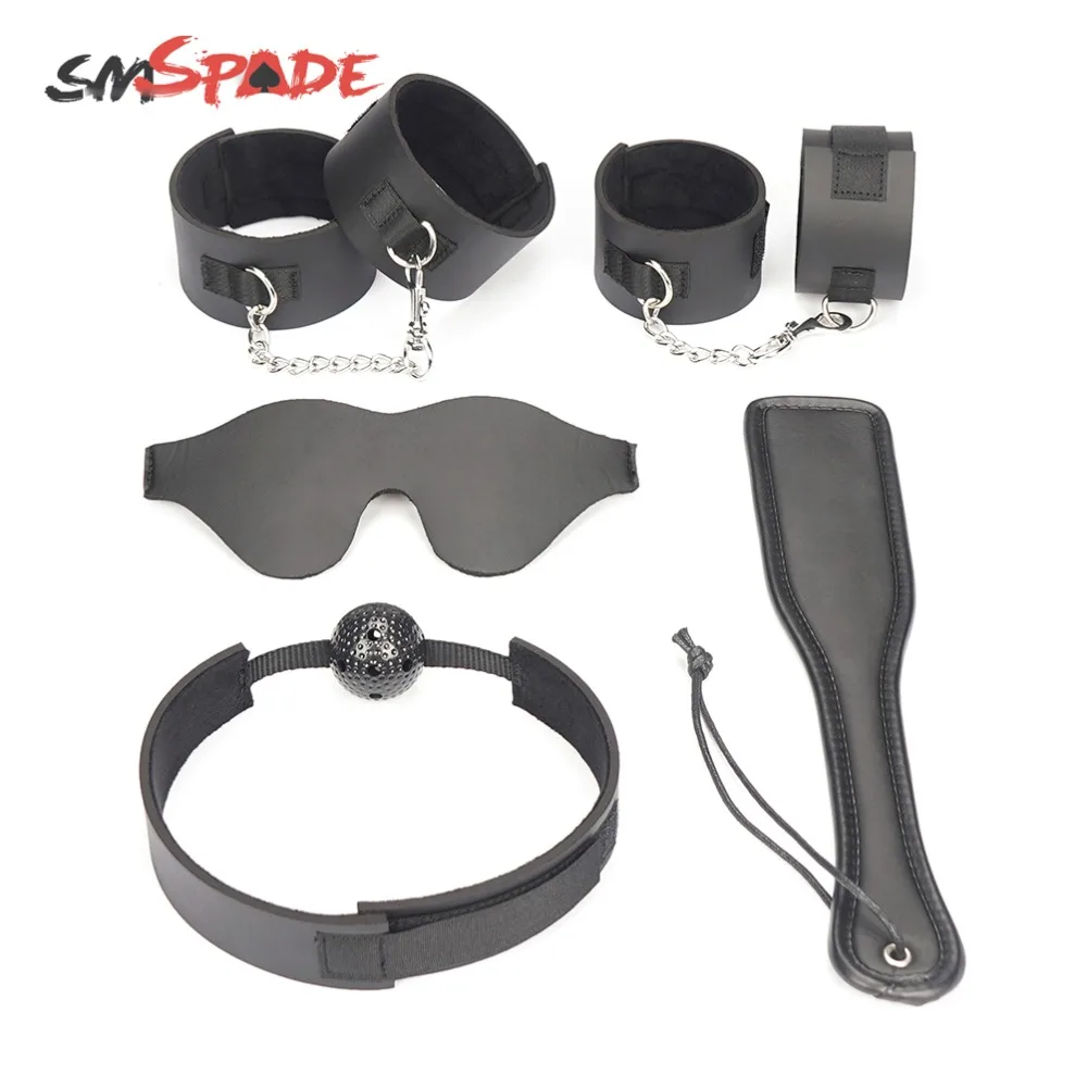 SMSPADE черный 5 шт./компл. повязка на глаза кляп для рта наручники и манжеты лодыжку