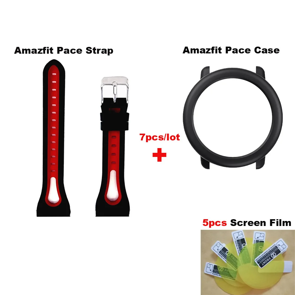 Ремешок Amazfit Pace для оригинальных часов Xiaomi Huami Amazfit Pace Pulseira Correa, ремешок, аксессуары для ремешка, 7 шт - Цвет: Black red-black case