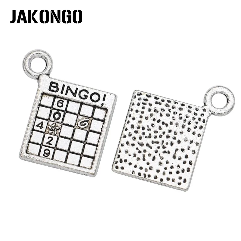 JAKONGO античные посеребренные игры бинго Шарм Подвески для браслета ювелирных изделий Аксессуары DIY ремесло 17x12 мм