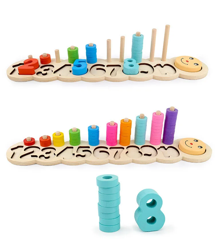 Wooden Digital Geometry Shape Pairing Blocks Toys Children Caterpillar Matching Color Cognition Block Boys Girls Education toy | Игрушки и