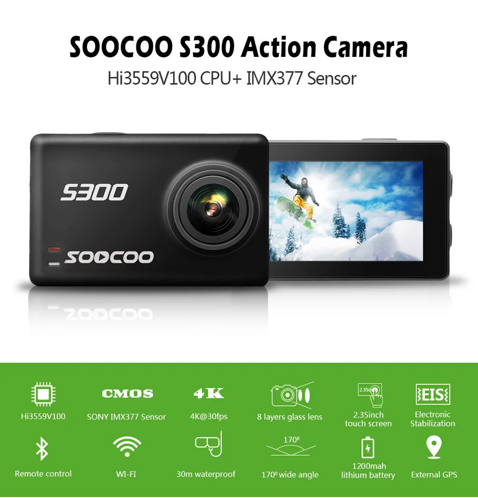 Soocoo S300 Экшн-камера 4k 30FPS 2,3" сенсорный экран wifi микрофон gps микрофон Пульт дистанционного управления чехол Спортивная камера 4k