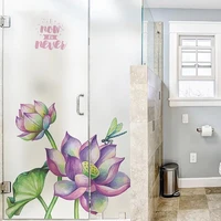 colored lotus static cling glass film window sticker custom size stained frosted bathroom home decorative window privacy film