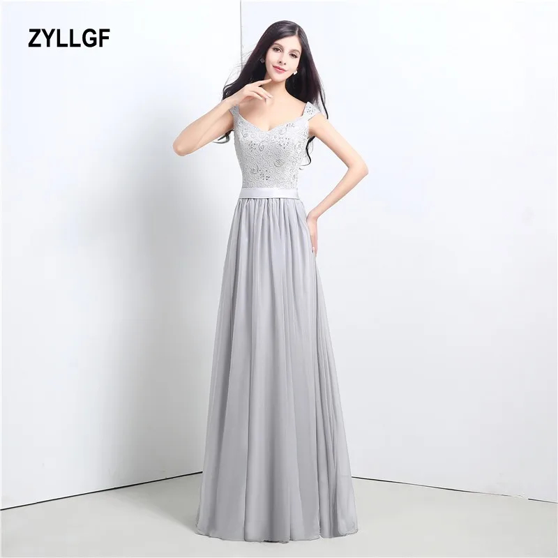 ZYLLGF 2017 New Arrival Fashion Grey Satin A-line V-neck Lace Up Floor-Length Long Dress Evening GS157 | Свадьбы и торжества