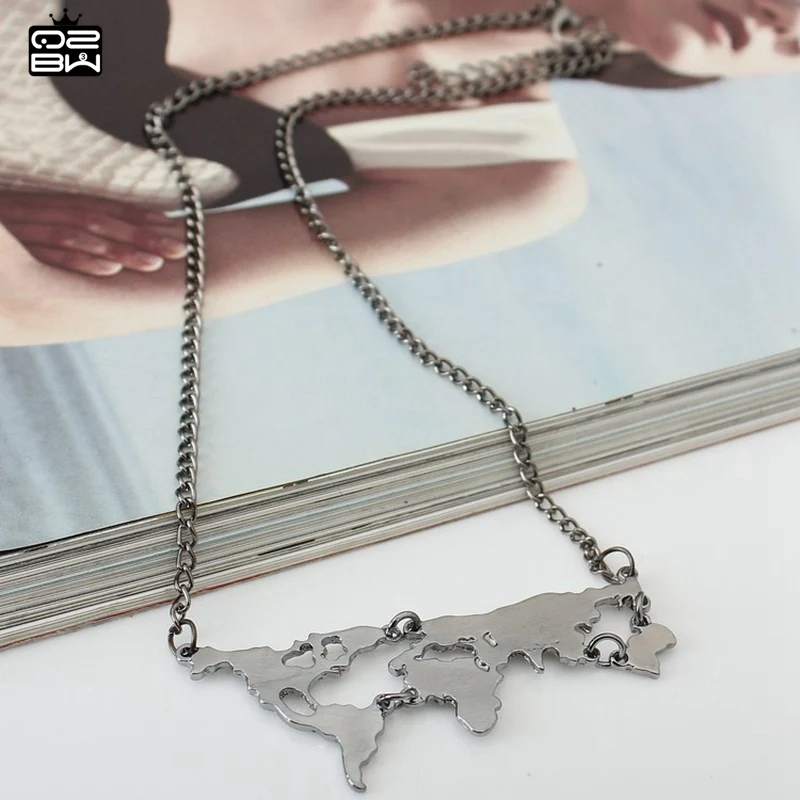 Глобус Карта Мира Кулон Длинные Ожерелья Золото Серебро Черный Простой Шарм