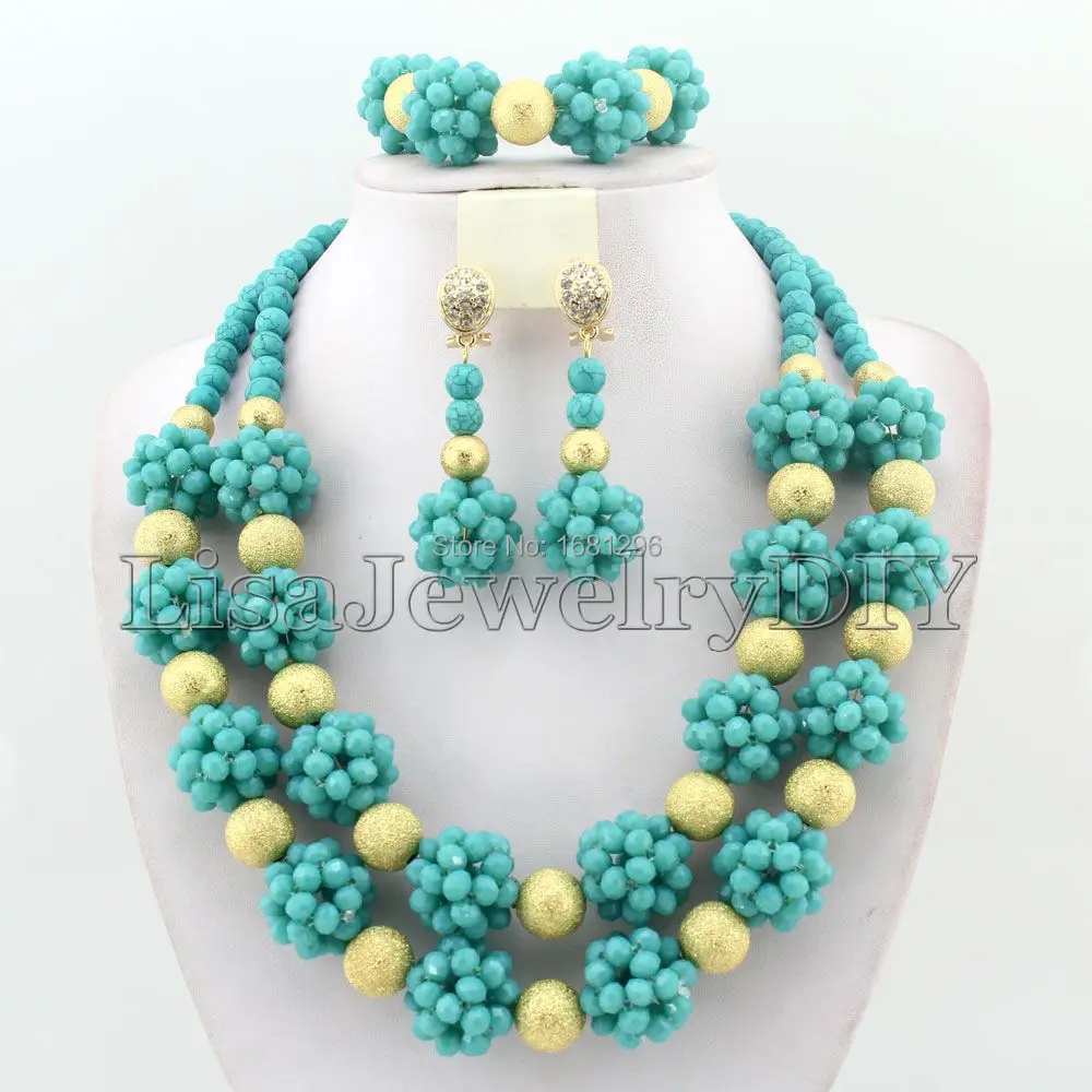 

Fashion Crystal Ball Jewelry Sets Nigerian Wedding African Beads Jewelry Set HD1355