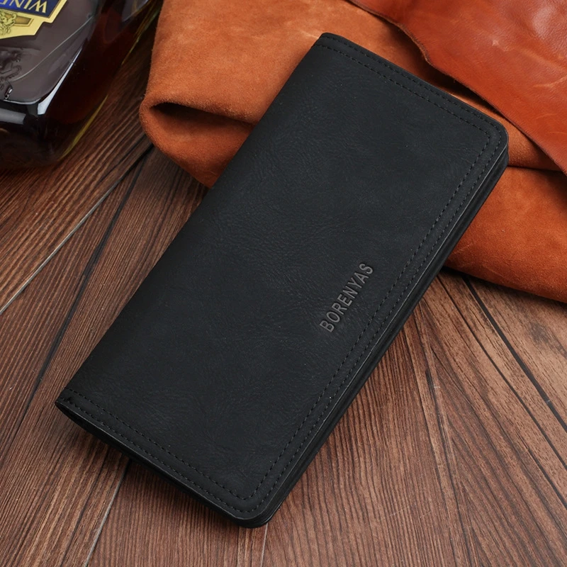 Мужской Длинный кошелек Тонкий ретро матовый мягкий кожаный корейский на молнии