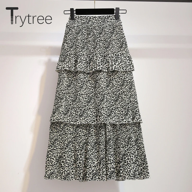 Trytree весна лето полиэстер плиссированная Женская юбка А-силуэт леопардовые