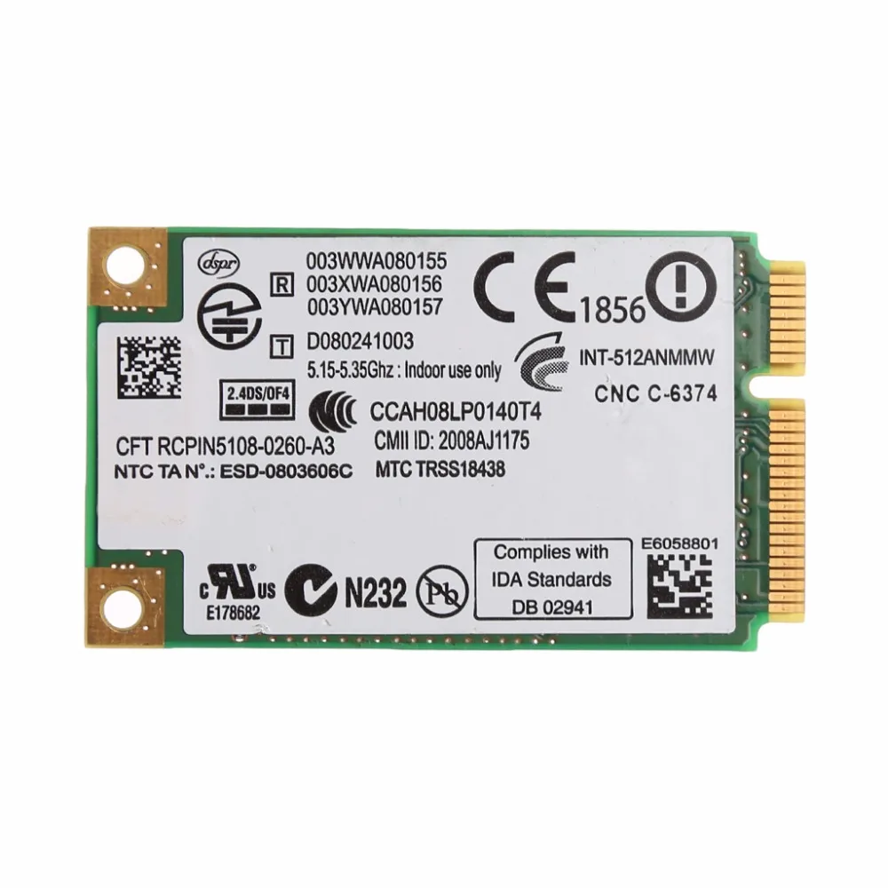 Для Link Intel 5100 WIFI 512AN_MMW 300M Mini PCI E плата Беспроводная WLAN карта 2 4/5 ГГц|Сетевые карты| |