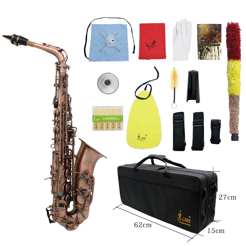 

Professional Red Bronze Bend Eb E-flat Alto Saxophone Sax Abalone Shell Key Carve Pattern with Case Gloves Cleaning Straps Brush