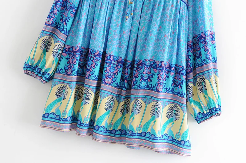 Boho шикарное летнее винтажное короткое платье с цветочным принтом павлина