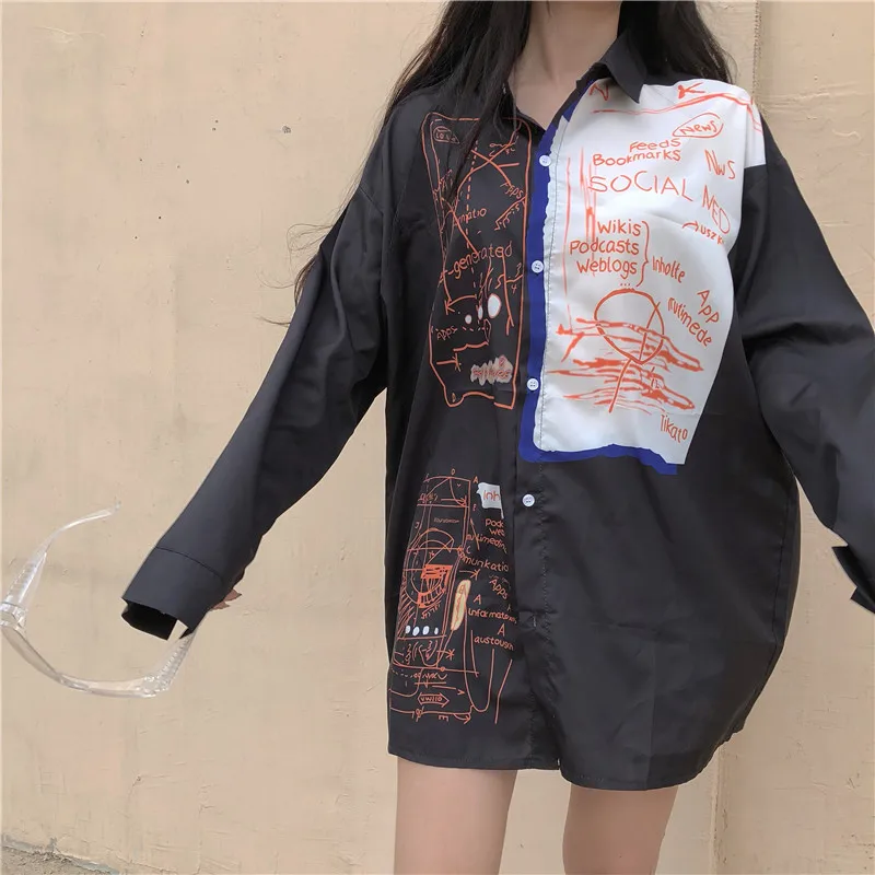 Ulzzang модная IdoneIT Брендовая женская одежда блузки свободные осенние Рубашки