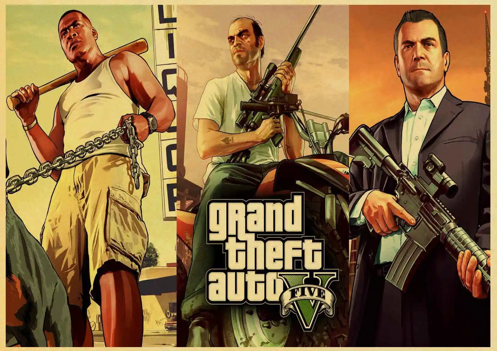 Grand Theft Auto GTA 5 игра ретро крафт-бумага плакат печатные настенные картины для гостиной винтажные декоративные наклейки на стену - Цвет: E102