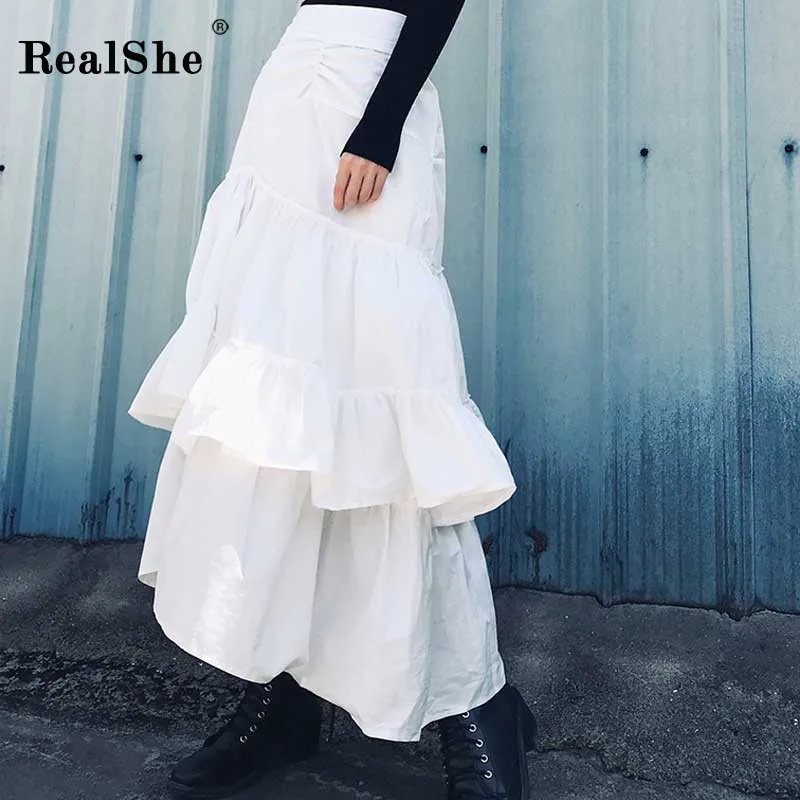 RealShe новые женские юбки высокая эластичная элегантная Асимметричная