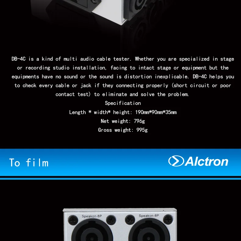 Alctron DB-4C ТРС XLR RCA 1/" 1/8" 2/4/8 Pin Speakon телефон CAT5 аудио детектор сетевой кабель Тесты er Тесты инструмент