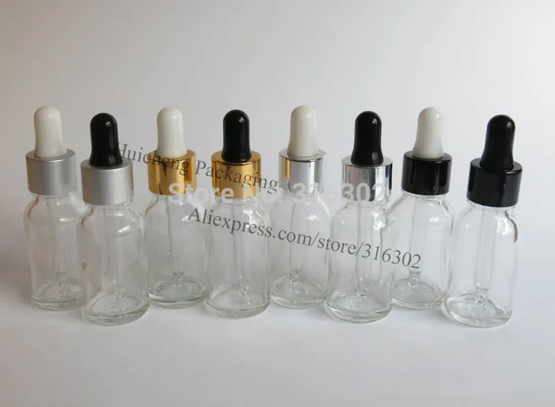 

200 x 15ml Refillable Transparent glass essential oil bottle with aluminum clourse dropper 1/2oz essential oil container