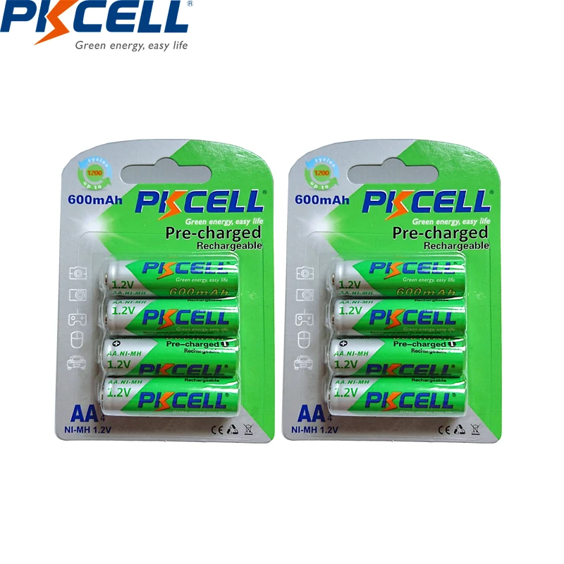 8 шт/2 карты PKCELL AA Аккумуляторная батарея AA NiMH 1,2 V 600mAh ni-mh 2A предварительно заряженные аккумуляторные батареи для камеры