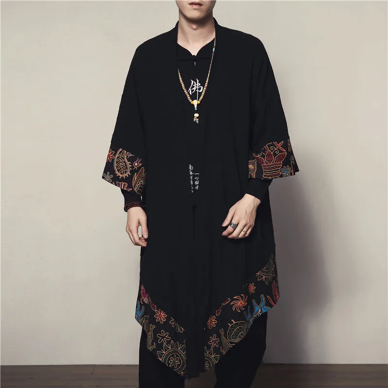 Винтажное длинное кимоно Hanfu ветровка большого размера в национальном стиле