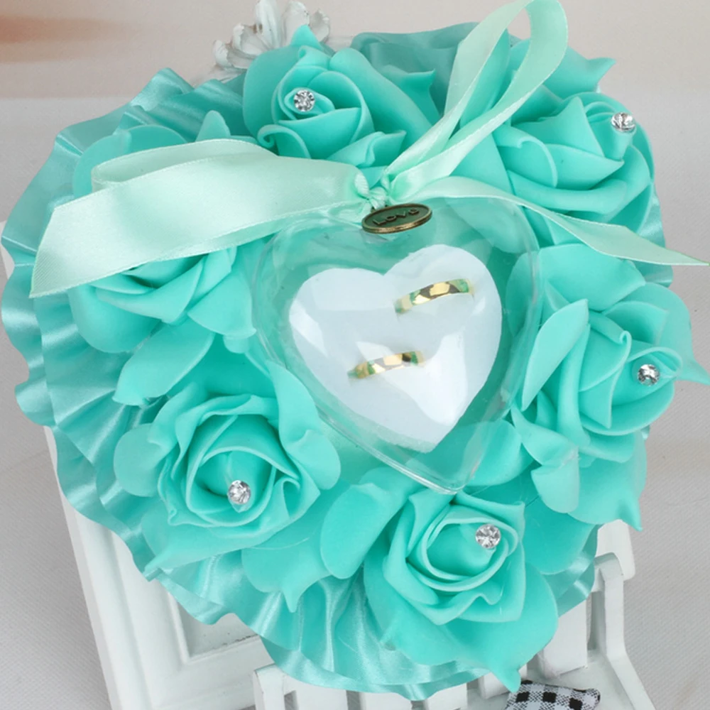 Романтическое свадебное кольцо в форме сердца подушка с цветами розы ленты