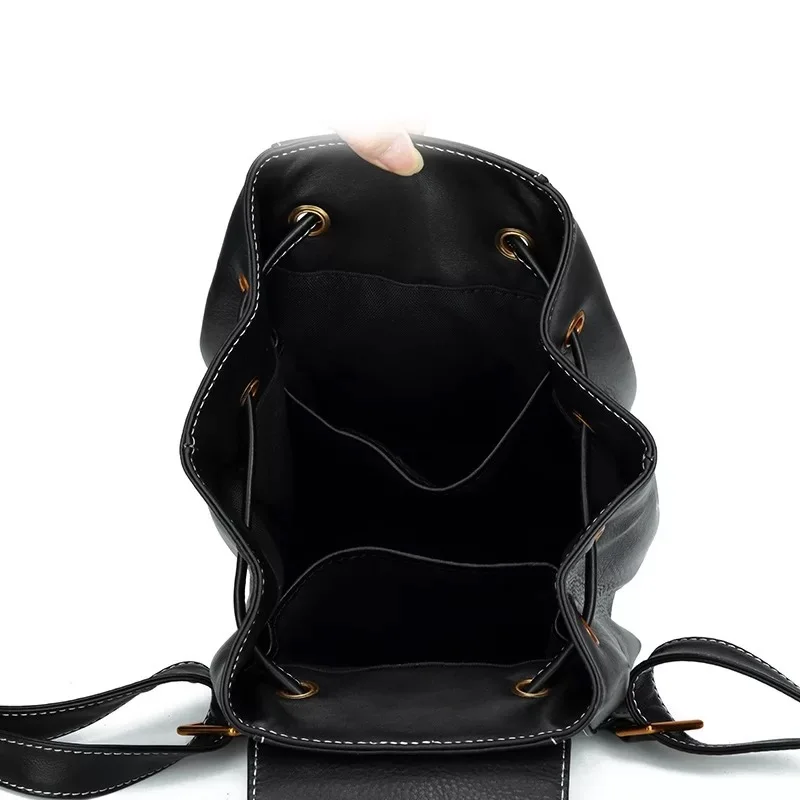 Женский винтажный рюкзак из натуральной кожи с резным цветком на шнурке