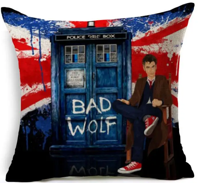 Чехол на подушку льняная наволочка для дивана Doctor Who Tardis декоративная украшения