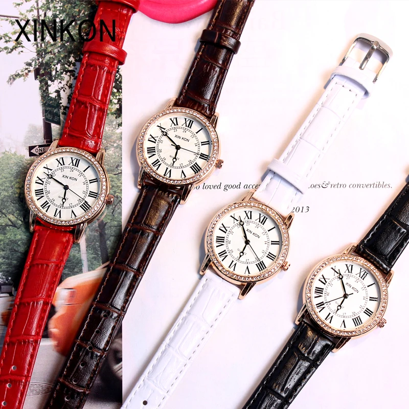 XINKON Fashion Women Watches Lady Watch Luxury Leather Quartz Wrist Girls Ladies Gifts Students Present Dropshipping | Наручные часы