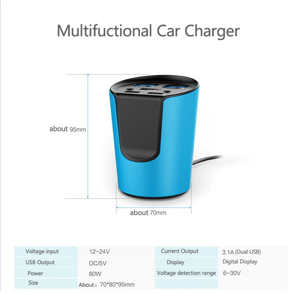Многофункциональный Dual USB Автомобильное зарядное устройство DC 5 В/3.1A чашки разъем