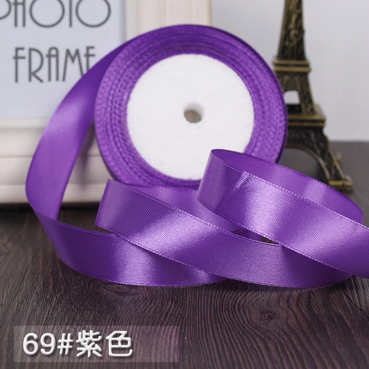 Purple Новинка 20 мм(3/") Шампанское Свадебные шелковые атласные ленты подарочная упаковочная лента diy декоративная лента для творчества аксессуары 25 ярдов/лот DIY - Цвет: Purple