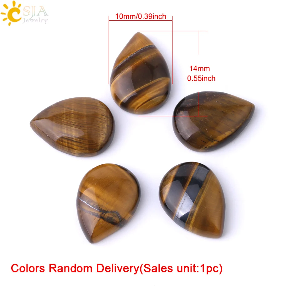 Tiger Eye -10x14mm CSJA Натуральный Камень Каплевидный кабошон основа бусины для ручного ремесла ювелирных изделий Аксессуары DIY кольцо серьги 13x18 мм 10x14 мм F838 - Цвет: Tiger Eye -10x14mm