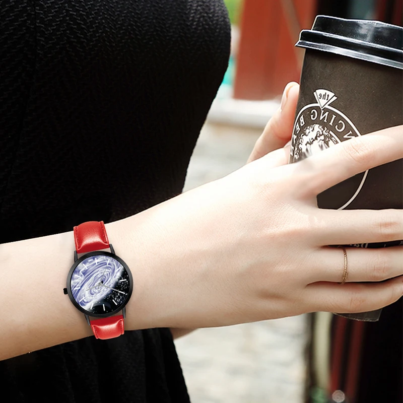 Атмосферные часы с космическим мотивом Vortex повседневные кварцевые кожаным