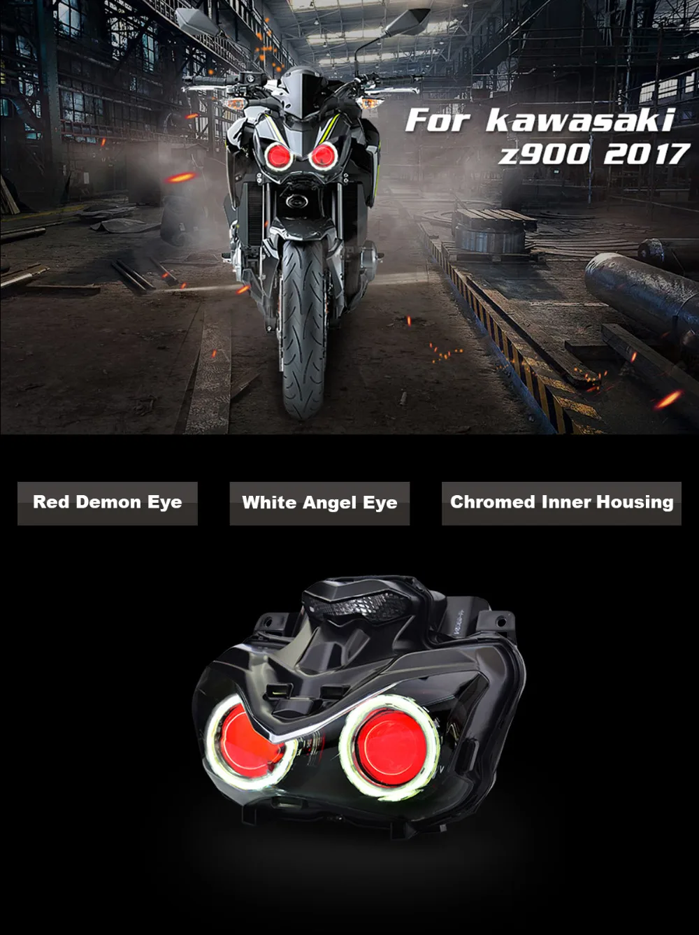 Светодиодный фонарь подходит для Kawasaki Z900 Red Demon Eye