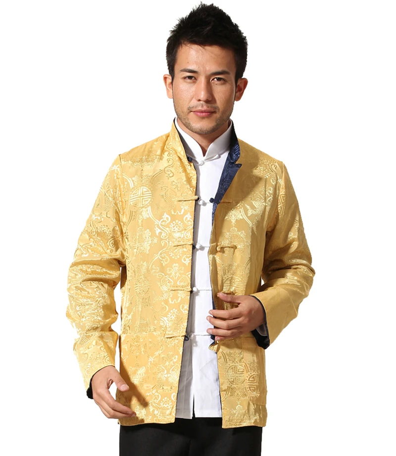 

2018 New Top Quality Reversible Long Sleeve Tang Suit Jacket Retro Chinese Style Kungfu Top Taichi Coat for Men