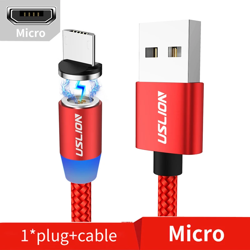 Red For Micro USLION, магнитное зарядное устройство, быстрая зарядка, магнит, USB, микро кабель, 3А, Тип C, кабель type-C, светодиодный, в нейлоновой оплетке, для Iphone 7, XS, XR, samsung - Цвет: Red For Micro