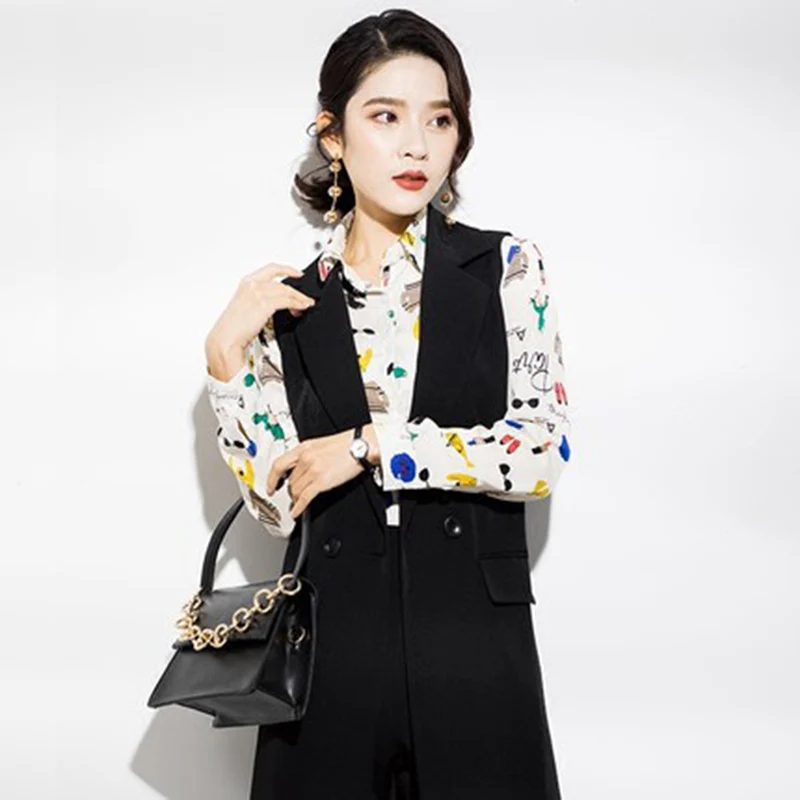 Весна осень элегантные женские длинные черные жилеты 2018 Новое поступление