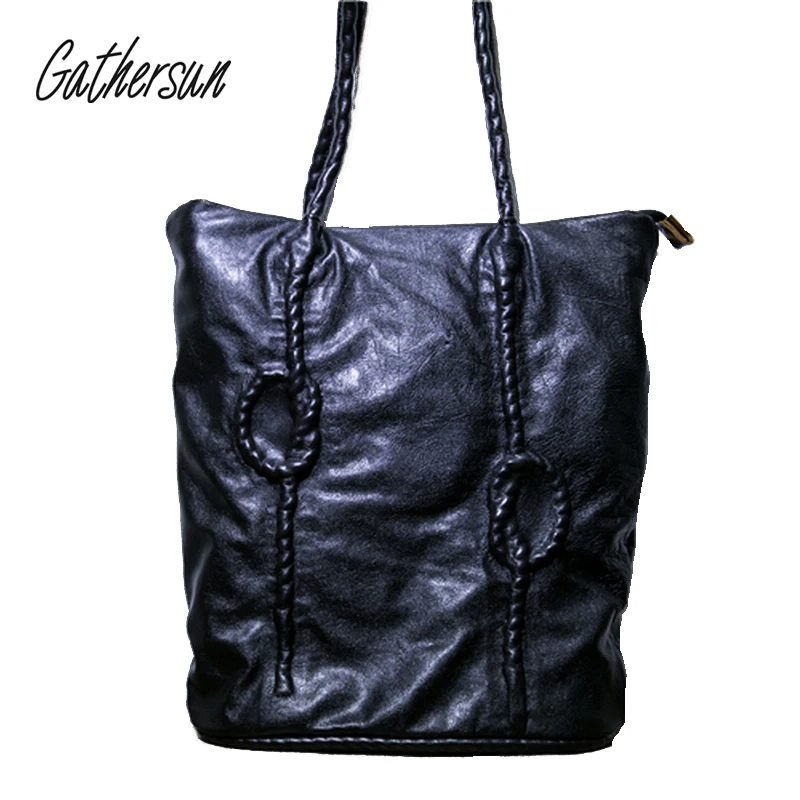 Special Offer Retro Unique High Quality Cowhide Handbag Black Soft Leather Shoulder Bag Large Capacity Casual | Багаж и сумки