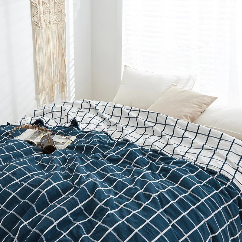 IDouillet двустороннее легкое дышащее хлопковое муслиновое клетчатое покрывало для